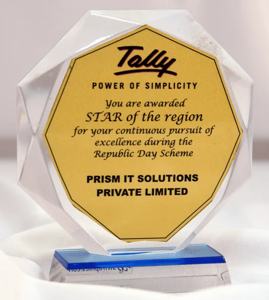 Tally Star Of The Region Award presented to PRISM IT Solutions Private Limited